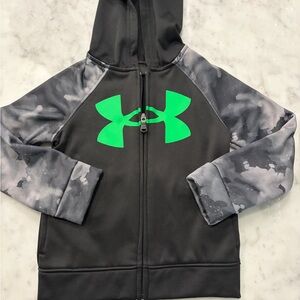 Under Armour Kids Hoodie with Neon Green Logo and Camouflage Sleeves